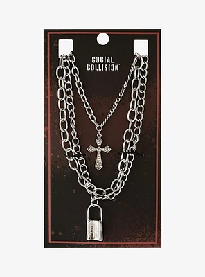 Social Collision Padlock Cross Chain Necklace