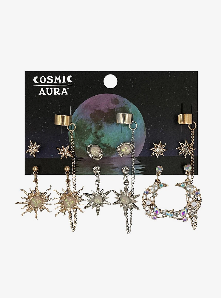 Cosmic Aura Celestial Bling Cuff Earring Set