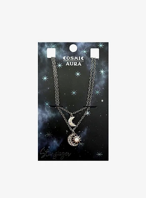 Cosmic Aura Crescent Moons Pendant Necklace Set