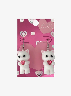 Sweet Society Fuzzy Cat Heart Gem Earrings