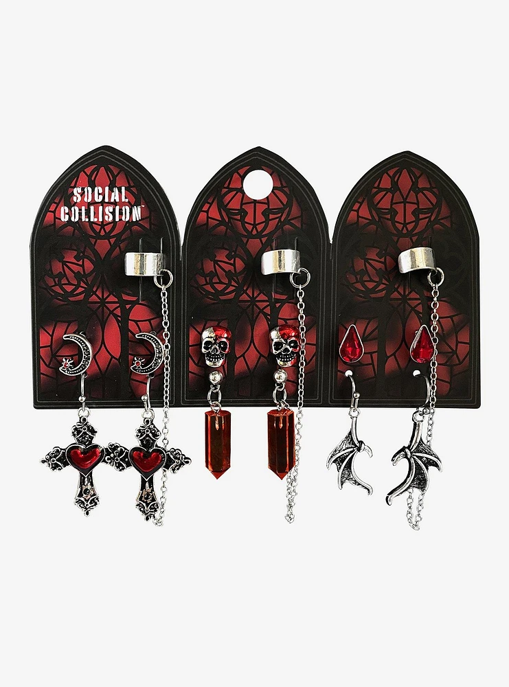 Social Collision Gothic Blood Drop Cuff Earring Set