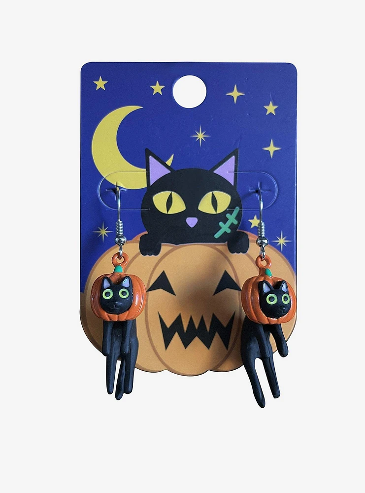 Black Cat Pumpkin Earrings