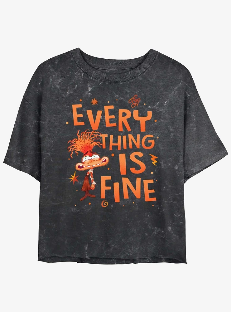 Disney Pixar Inside Out 2 This Is Fine Womens Mineral Wash Crop T-Shirt