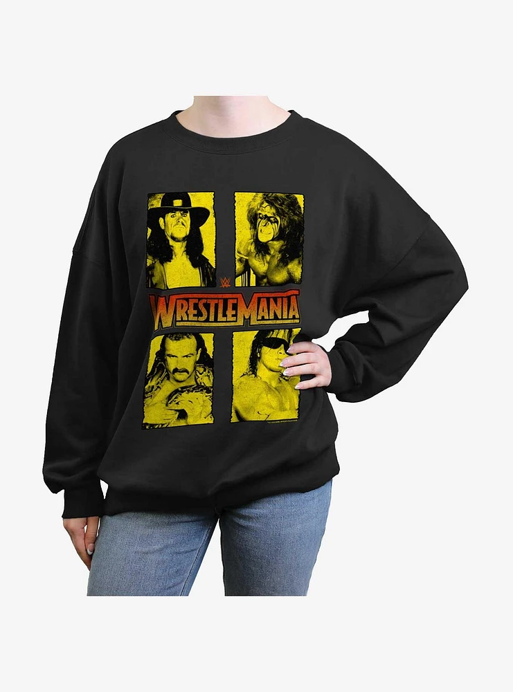 WWE WrestleMania Legends The Undertaker Ultimate Warrior Jake Thee Snake and Bret Hart Girls Oversized Sweatshirt