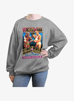 WWE WrestleMania 6 The Ultimate Challenge Warrior Vs. Hulk Hogan Girls Oversized Sweatshirt