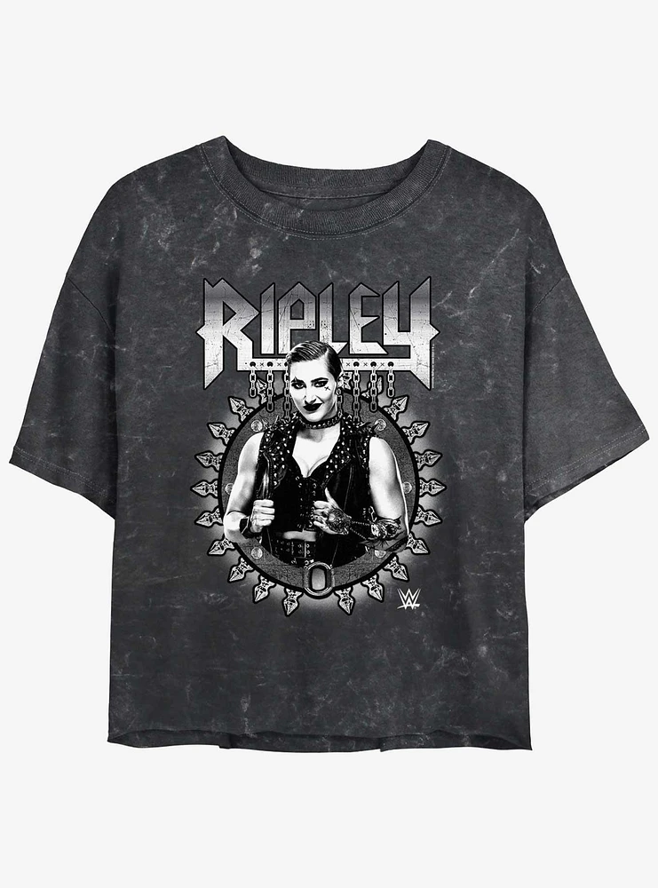 WWE Rhea Ripley Metal Mineral Wash Womens Crop T-Shirt