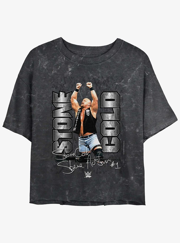 WWE Stone Cold Signature Mineral Wash Womens Crop T-Shirt