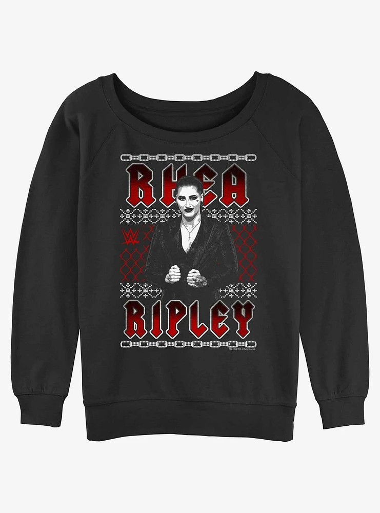 WWE Rhea Ripley Ugly Sweater Pattern Womens Slouchy Sweatshirt