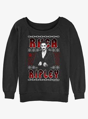 WWE Rhea Ripley Ugly Sweater Pattern Womens Slouchy Sweatshirt