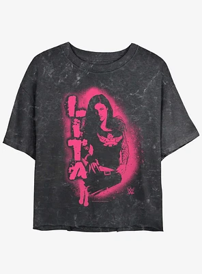 WWE Lita Stencil Portrait Mineral Wash Womens Crop T-Shirt