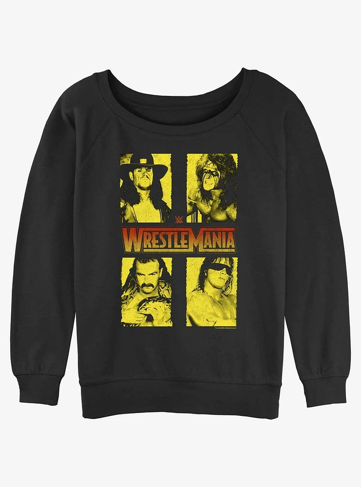 WWE WrestleMania Legends The Undertaker Ultimate Warrior Jake Thee Snake and Bret Hart Womens Slouchy Sweatshirt