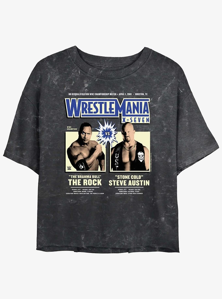 WWE WrestleMania X7 The Rock Vs Steve Austin Mineral Wash Womens Crop T-Shirt