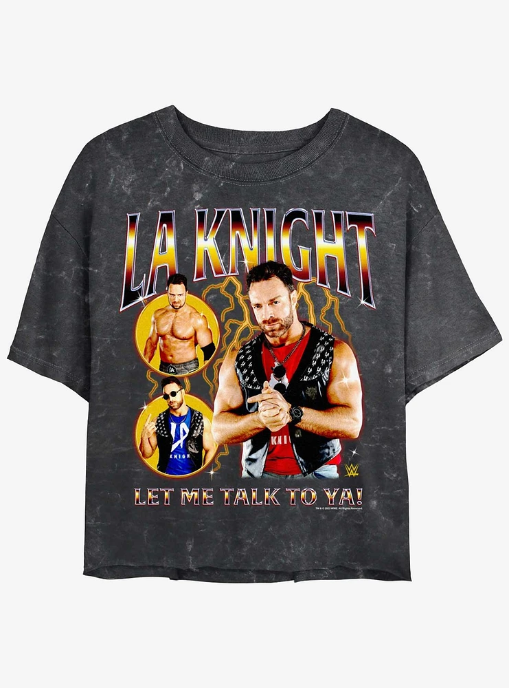 WWE LA Knight Let Me Talk To Ya Collage Mineral Wash Womens Crop T-Shirt