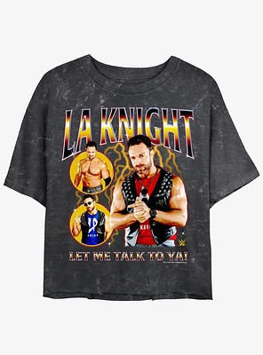 WWE LA Knight Let Me Talk To Ya Collage Mineral Wash Womens Crop T-Shirt