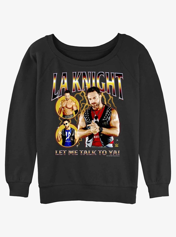 WWE LA Knight Let Me Talk To Ya Collage Womens Slouchy Sweatshirt