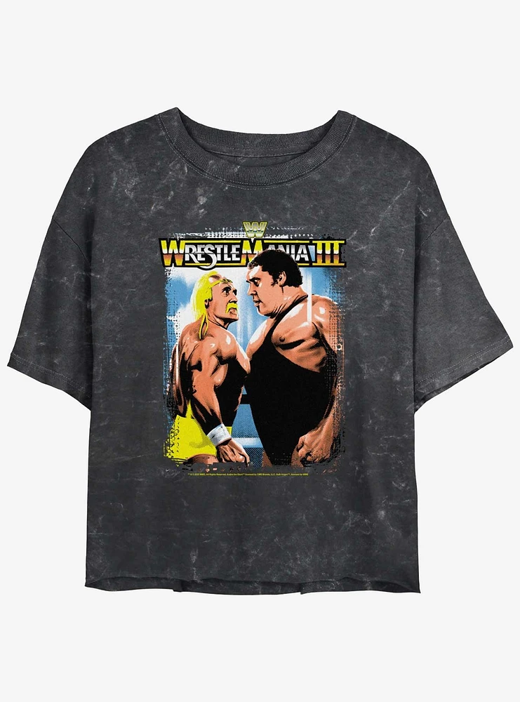 WWE RetroMania Hulk Hogan vs Andre The Giant Mineral Wash Womens Crop T-Shirt