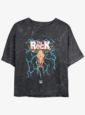 WWE The Rock Bull Skull Mineral Wash Girls Crop T-Shirt