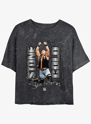 WWE Stone Cold Signature Mineral Wash Girls Crop T-Shirt
