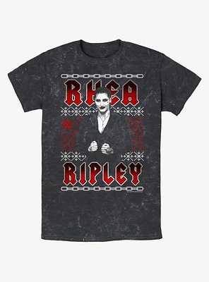 WWE Rhea Ripley Ugly Sweater Pattern Mineral Wash T-Shirt
