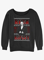 WWE Rhea Ripley Ugly Sweater Pattern Girls Slouchy Sweatshirt