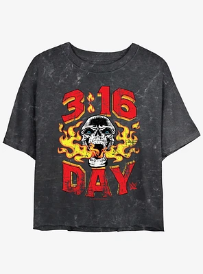 WWE 3:16 Day Stone Cold Steve Austin Mineral Wash Girls Crop T-Shirt