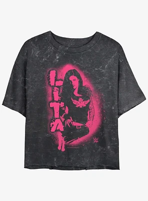 WWE Lita Stencil Portrait Mineral Wash Girls Crop T-Shirt