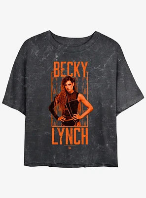 WWE Becky Lynch Portrait Logo Mineral Wash Girls Crop T-Shirt