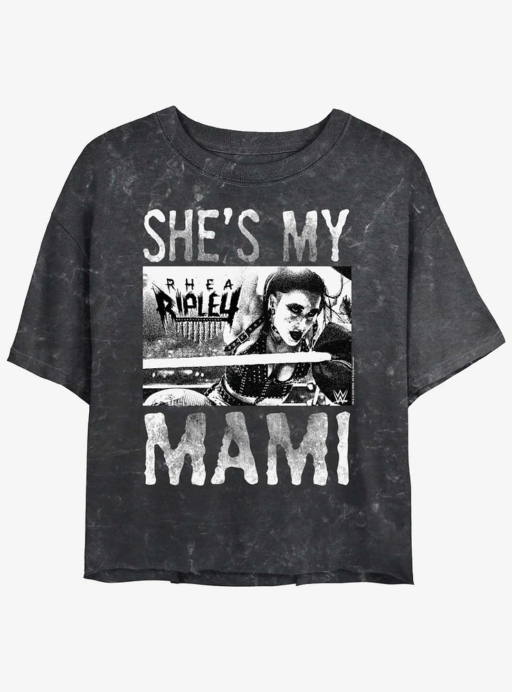 WWE Rhea Ripley She's My Mami Mineral Wash Girls Crop T-Shirt