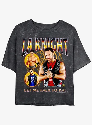 WWE LA Knight Let Me Talk To Ya Collage Mineral Wash Girls Crop T-Shirt