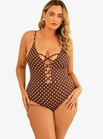 Dippin' Daisy's Bliss Moderate Coverage Swim One Piece Dotted Brown