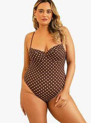 Dippin' Daisy's Saltwater Thigh High Swim One Piece Dotted Brown