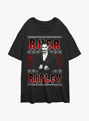 WWE Rhea Ripley Ugly Sweater Pattern Womens Oversized T-Shirt