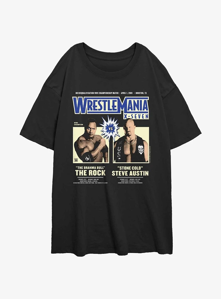 WWE WrestleMania X7 The Rock Vs Steve Austin Womens Oversized T-Shirt