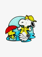 Peanuts Snoopy & Woodstock Raincoat Splash Moving Enamel Pin — BoxLunch Exclusive