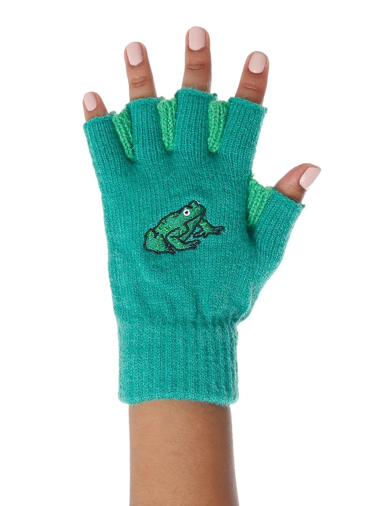 Frog Green Webbed Fingerless Gloves