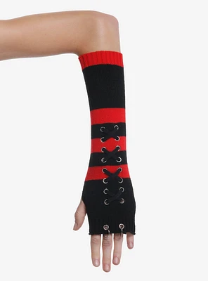 Red & Black Stripe Crisscross Arm Warmers