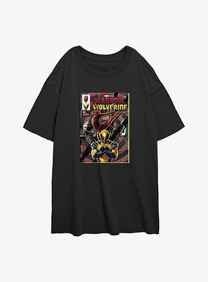 Marvel Deadpool & Wolverine Comic Cover Explosion Girls Oversized T-Shirt