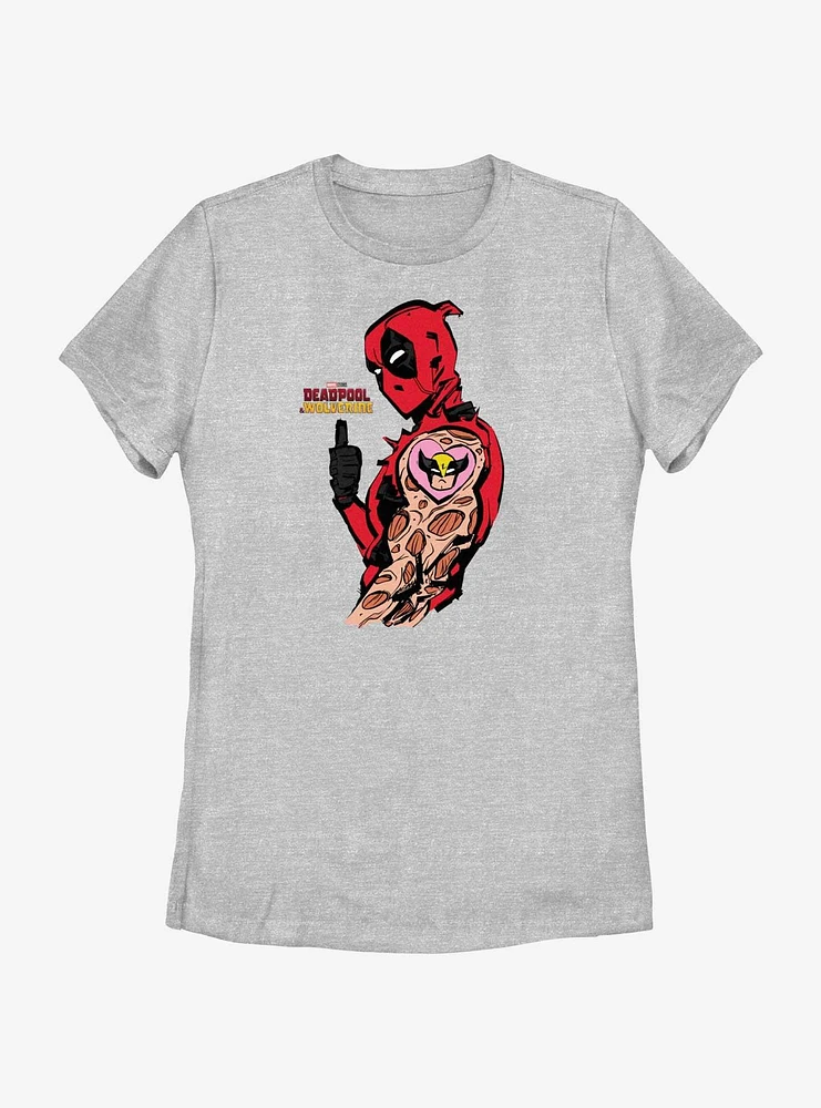 Marvel Deadpool & Wolverine Heart Tattoo Womens T-Shirt