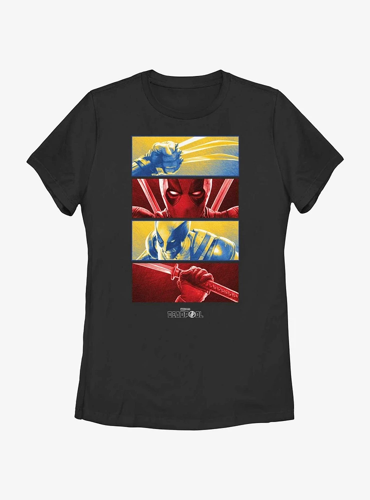 Marvel Deadpool & Wolverine Battle Sequence Panels Womens T-Shirt