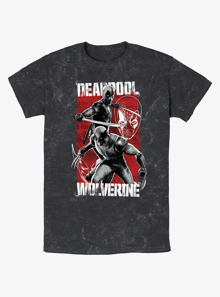 Marvel Deadpool & Wolverine Hero Portrait Mineral Wash T-Shirt