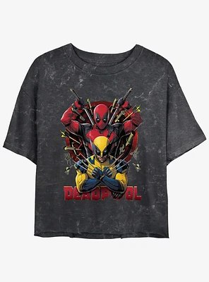 Marvel Deadpool & Wolverine Out Of Danger Womens Mineral Wash Crop T-Shirt