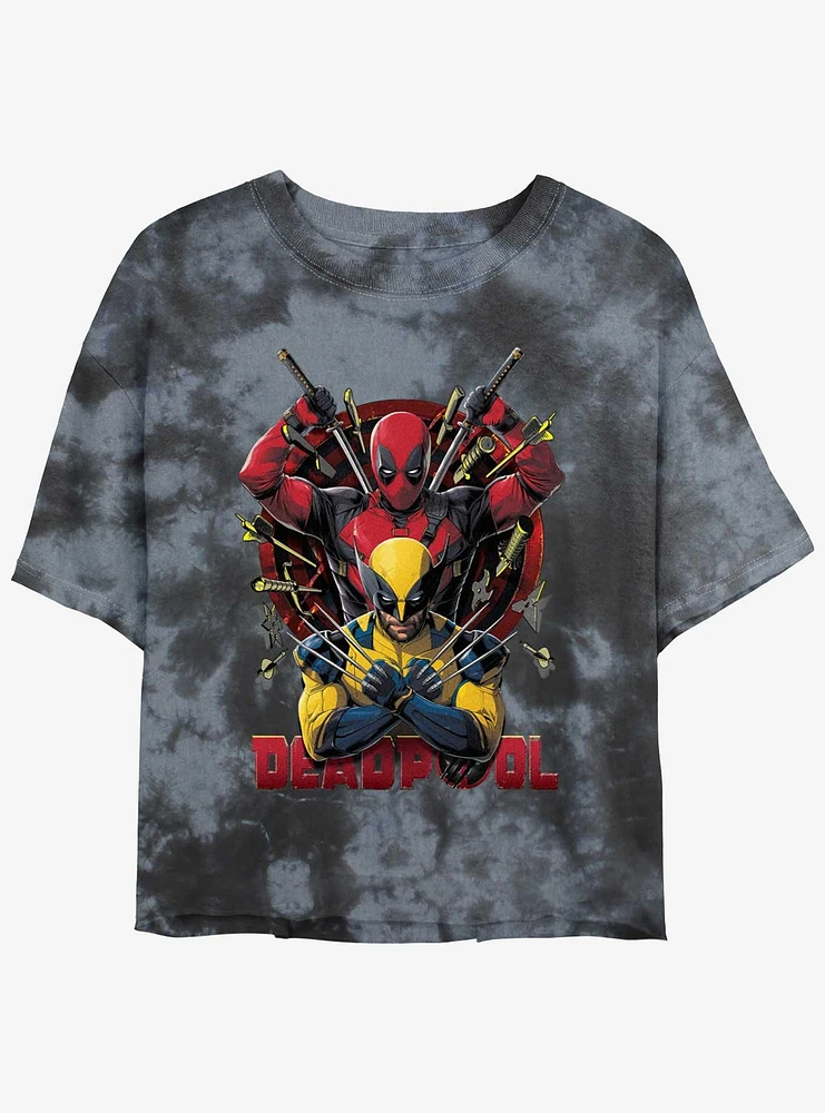 Marvel Deadpool & Wolverine Out Of Danger Womens Tie-Dye Crop T-Shirt