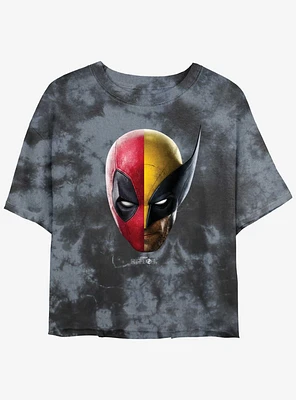 Marvel Deadpool & Wolverine Half Portrait Womens Tie-Dye Crop T-Shirt