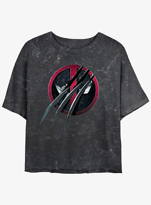 Marvel Deadpool & Wolverine Clawed Pool Womens Mineral Wash Crop T-Shirt