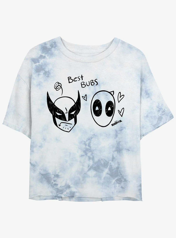 Marvel Deadpool & Wolverine Best Bubs Scribbles Womens Tie-Dye Crop T-Shirt