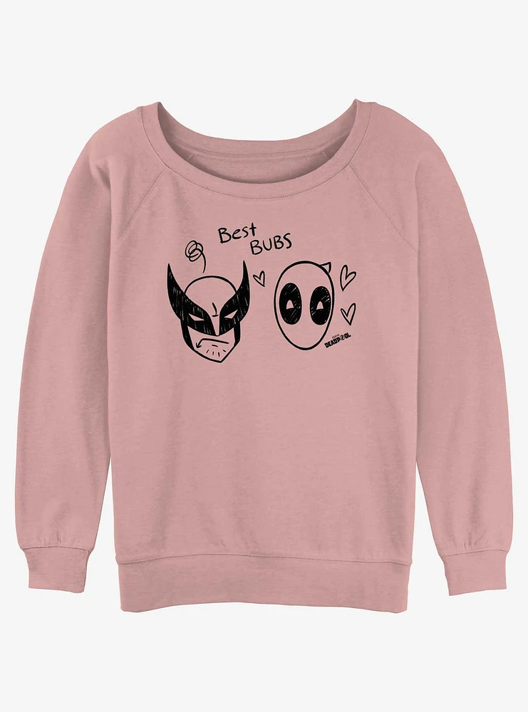 Marvel Deadpool & Wolverine Best Bubs Scribbles Womens Slouchy Sweatshirt