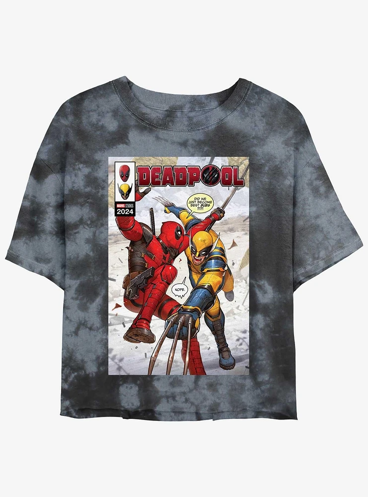 Marvel Deadpool & Wolverine Best Friends Comic Womens Tie-Dye Crop T-Shirt