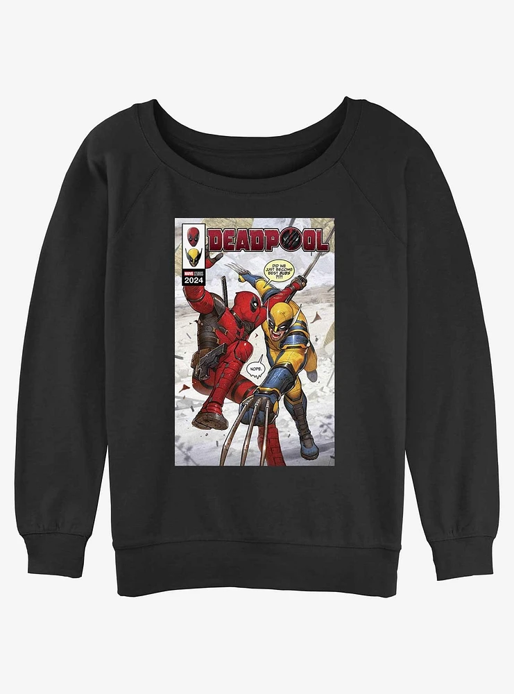 Marvel Deadpool & Wolverine Best Friends Comic Womens Slouchy Sweatshirt