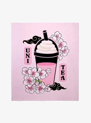 Uni Tea Cherry Blossom Boba Throw Blanket