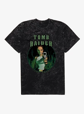 Tomb Raider Lara Croft Green Flames Mineral Wash T-Shirt